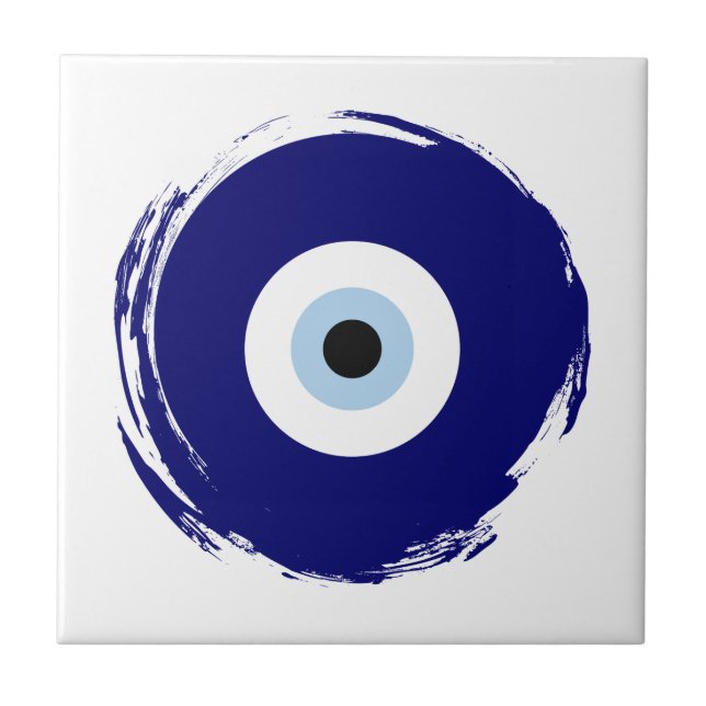 Modern Blue Evil Eye Good luck & Protection Symbol Tile (Front)