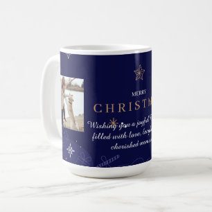 Modern Blue Family Christmas Photo Coffee Mug
