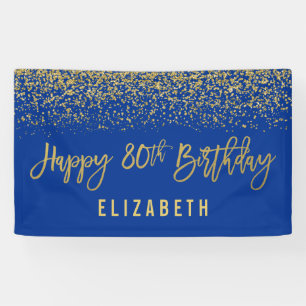 Modern Blue Faux Gold Glitter 80th Birthday Banner