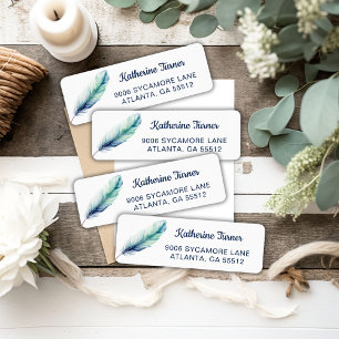 Modern Blue Feather Wedding Return Address