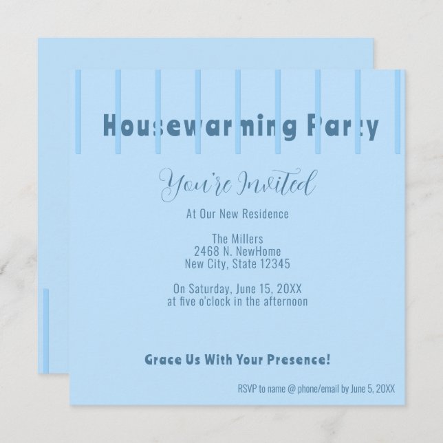 Modern Blue Fence Housewarming Party Invitation (Front/Back)
