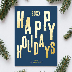 Modern Blue Festive Happy Holidays Christmas Foil Holiday Card