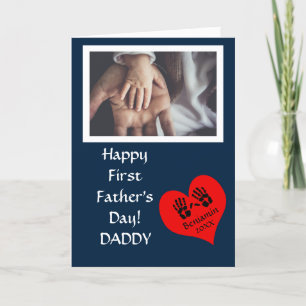 Modern Blue First Father's Day Photo Holiday Card