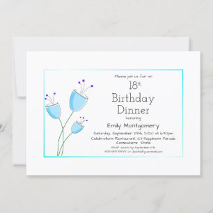 Modern Blue Floral 18th Birthday Dinner Party Invitation
