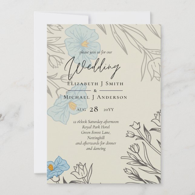 Modern Blue Floral Abstract Wedding (Front)