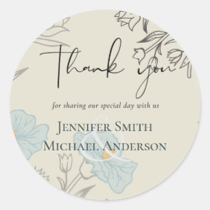Modern Blue Floral Abstract Wedding Classic Round Sticker