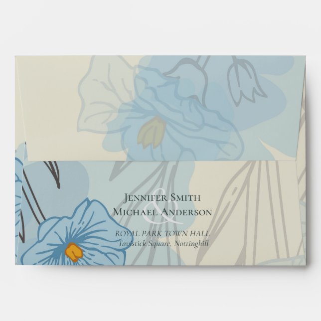 Modern Blue Floral Abstract Wedding Envelope (Back (Top Flap))