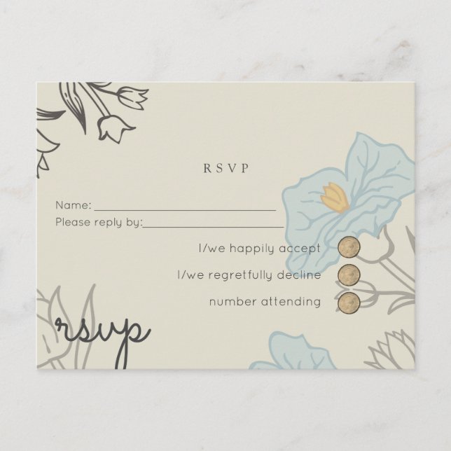 Modern Blue Floral Abstract Wedding RSVP Invitation Postcard (Front)