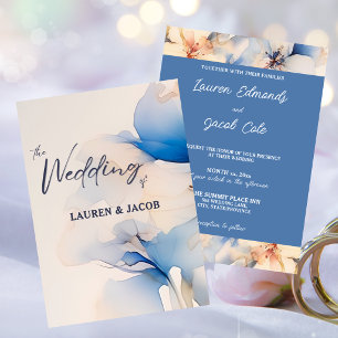Modern Blue Floral Blossom Wedding Invitation