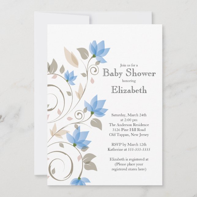Modern Blue Floral Boy Baby Shower Invitation (Front)