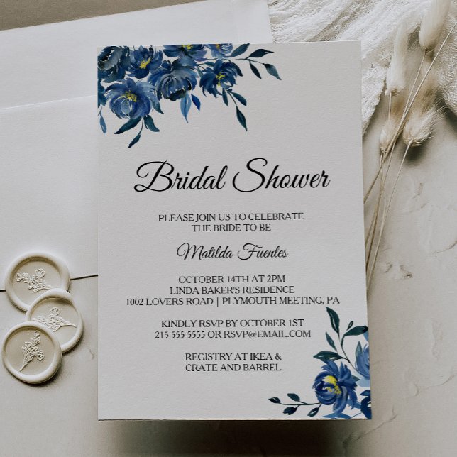 Modern Blue Floral Bridal Shower Invitation (Creator Uploaded)