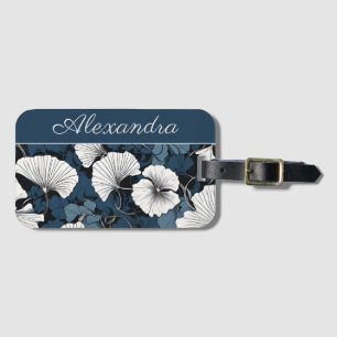 Modern Blue Floral Custom Name Luggage Tag