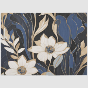 Modern Blue Floral Decoupage Tissue Paper
