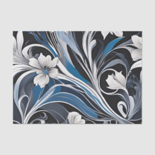 Modern Blue Floral Decoupage  Tissue Paper