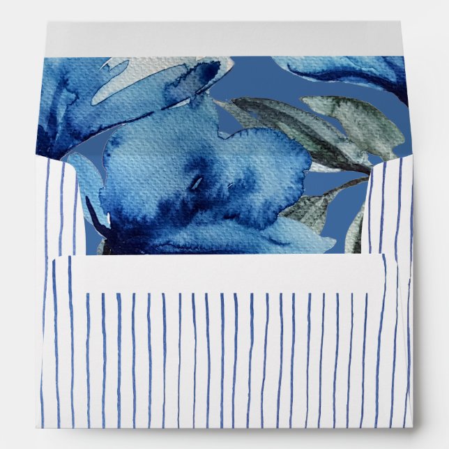 Modern Blue Floral Geometric Watercolor Art Envelope (Back (Bottom))