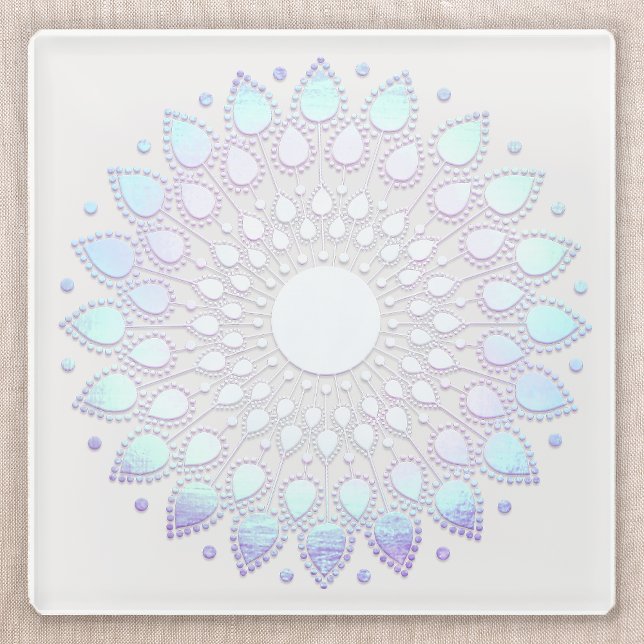 Modern Blue Floral  Lotus Mandala Glass Coaster (Creator Uploaded)