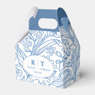 Modern Blue Floral Monogram Thank You Wedding Favour Box