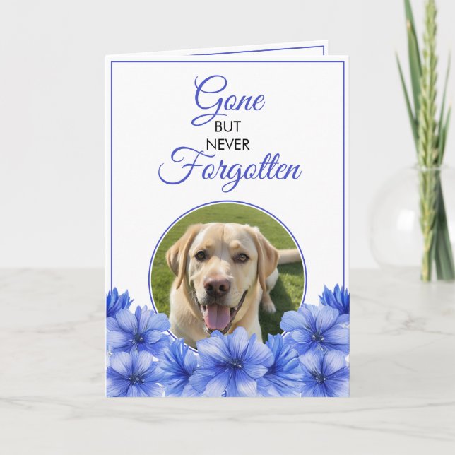 Modern Blue Floral Pet Loss Photo Sympathy Card (Front)