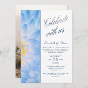 Modern Blue Floral Photo Wedding Reception Invitation