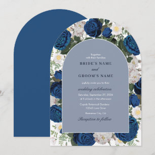 Modern Blue Floral Watercolor Elegant Wedding Arch Invitation