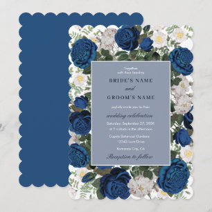 Modern Blue Floral Watercolor Elegant Wedding  Invitation