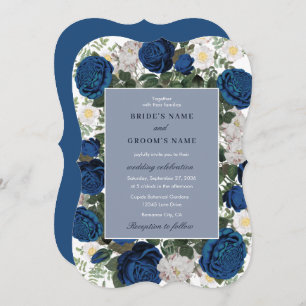 Modern Blue Floral Watercolor Elegant Wedding Invitation