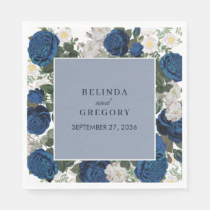 Modern Blue Floral Watercolor Elegant Wedding Napkin