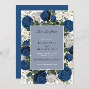Modern Blue Floral Watercolor Elegant Wedding  Save The Date