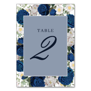 Modern Blue Floral Watercolor Elegant Wedding  Table Number