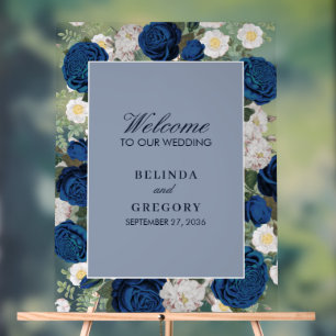 Modern Blue Floral Watercolor Wedding Clear Acrylic Sign