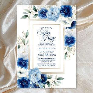 Modern Blue Floral Wedding After Party Invitation