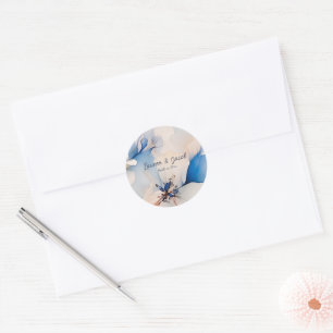 Modern Blue Floral Wedding  Classic Round Sticker
