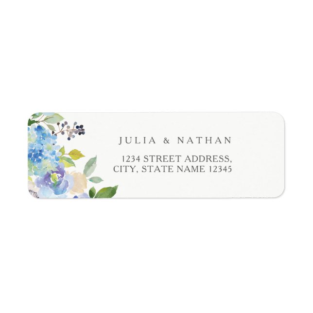 Modern Blue Floral Wedding Envelope Return Address (Front)