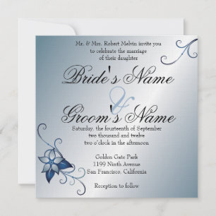 Modern Blue Floral  Wedding Invitation