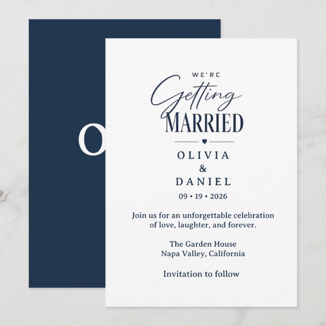 Modern Blue Floral Wedding Invitation (Front/Back)