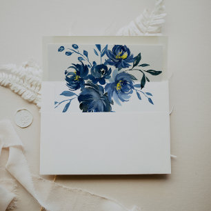 Modern Blue Floral Wedding Invitation Envelope