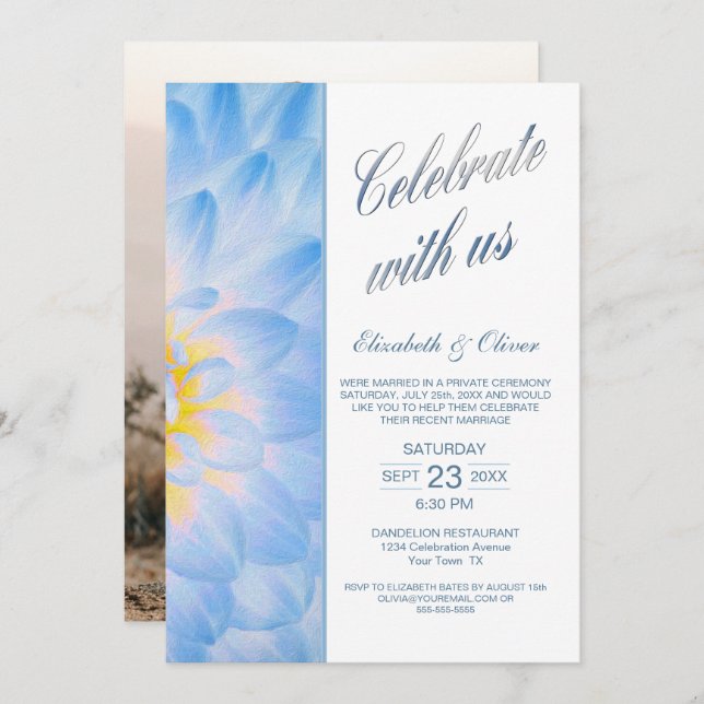 Modern Blue Floral Wedding Reception Invitation (Front/Back)