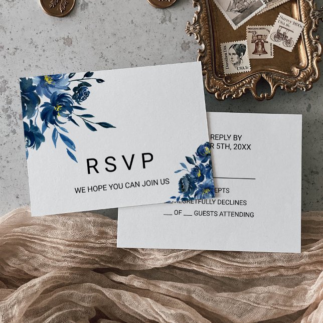 Modern Blue Floral Wedding Rsvp (Creator Uploaded)