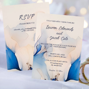 Modern Blue Floral Wedding with RSVP Invitation