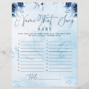 Modern Blue Flower Name That Song Baby Shower Game