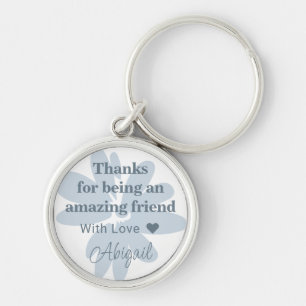 Modern Blue Flower Thank You Gift Keychain