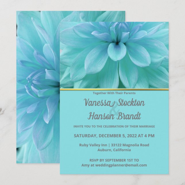 Modern Blue Flower Wedding Invitation (Front/Back)