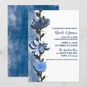Modern Blue Flowers Floral Watercolor Wedding Invitation