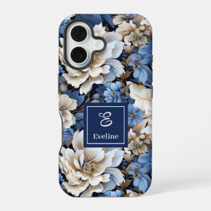 Modern Blue Flowers iPhone Case Elegant Floral