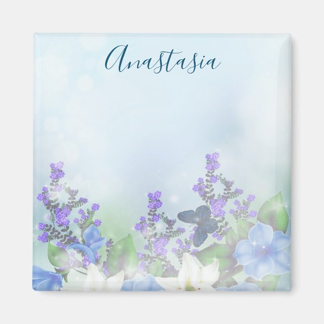 Modern Blue Flowers  Magnet (Front)