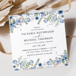 Modern Blue Flowers Square Wedding Invitation