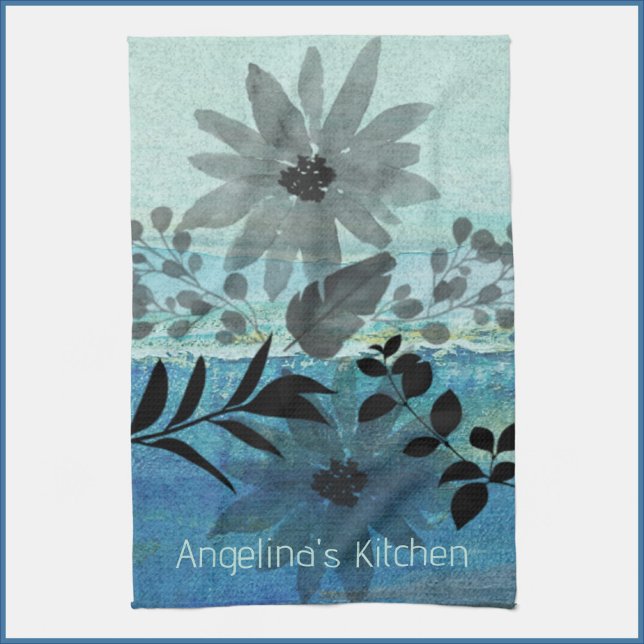 Modern Blue Flowers Tea Towel (Creator Uploaded)