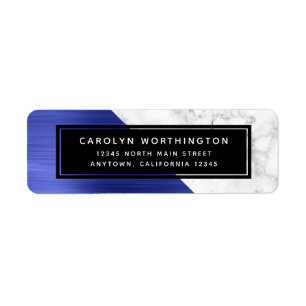 Modern Blue Foil Marble Geometric Return Address