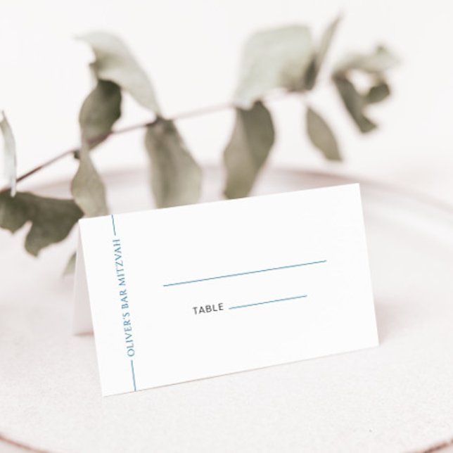 Modern Blue Folded Bar Mitzvah Place Card (Creator Uploaded)