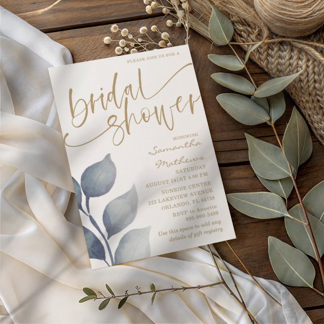 Modern Blue Foliage Watercolor Bridal Shower  Invitation (Creator Uploaded)